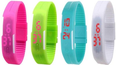 NS18 Silicone Led Magnet Band Combo of 4 Pink, Green, Sky Blue And White Digital Watch  - For Boys & Girls   Watches  (NS18)