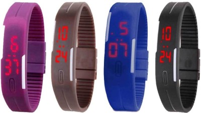 NS18 Silicone Led Magnet Band Combo of 4 Purple, Brown, Blue And Black Digital Watch  - For Boys & Girls   Watches  (NS18)
