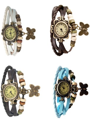 NS18 Vintage Butterfly Rakhi Combo of 4 White, Black, Brown And Sky Blue Analog Watch  - For Women   Watches  (NS18)