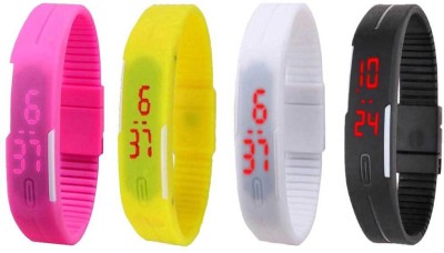 NS18 Silicone Led Magnet Band Combo of 4 Pink, Yellow, White And Black Digital Watch  - For Boys & Girls   Watches  (NS18)