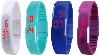 NS18 Silicone Led Magnet Band Watch Combo of 4 White, Sky Blue, Blue And Purple Digital Watch  - For Couple   Watches  (NS18)