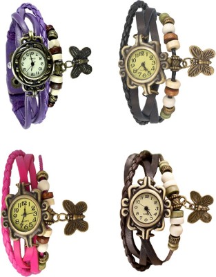 NS18 Vintage Butterfly Rakhi Combo of 4 Purple, Pink, Black And Brown Analog Watch  - For Women   Watches  (NS18)