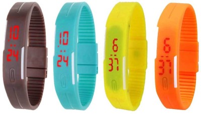 NS18 Silicone Led Magnet Band Combo of 4 Brown, Sky Blue, Yellow And Orange Digital Watch  - For Boys & Girls   Watches  (NS18)