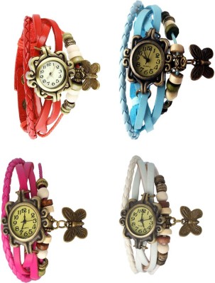 NS18 Vintage Butterfly Rakhi Combo of 4 Red, Pink, Sky Blue And White Analog Watch  - For Women   Watches  (NS18)