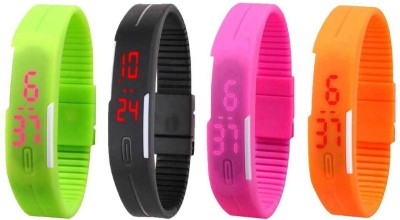 NS18 Silicone Led Magnet Band Combo of 4 Green, Black, Pink And Orange Digital Watch  - For Boys & Girls   Watches  (NS18)