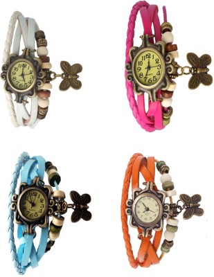 NS18 Vintage Butterfly Rakhi Combo of 4 White, Sky Blue, Pink And Orange Analog Watch  - For Women   Watches  (NS18)