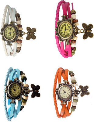 NS18 Vintage Butterfly Rakhi Combo of 4 White, Sky Blue, Pink And Orange Analog Watch  - For Women   Watches  (NS18)