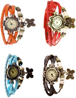 NS18 Vintage Butterfly Rakhi Combo of 4 Orange, Sky Blue, Red And Brown Analog Watch  - For Women   Watches  (NS18)
