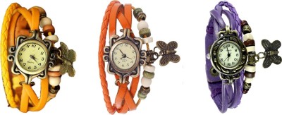 NS18 Vintage Butterfly Rakhi Watch Combo of 3 Yellow, Orange And Purple Analog Watch  - For Women   Watches  (NS18)
