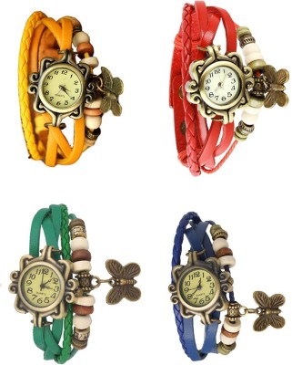 NS18 Vintage Butterfly Rakhi Combo of 4 Yellow, Green, Red And Blue Analog Watch  - For Women   Watches  (NS18)