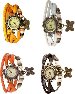 NS18 Vintage Butterfly Rakhi Combo of 4 Yellow, Orange, White And Brown Analog Watch  - For Women   Watches  (NS18)