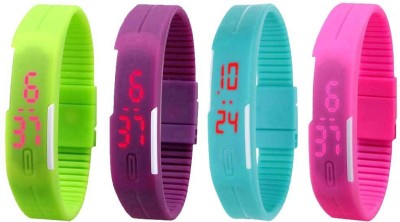 NS18 Silicone Led Magnet Band Watch Combo of 4 Green, Purple, Sky Blue And Pink Digital Watch  - For Couple   Watches  (NS18)