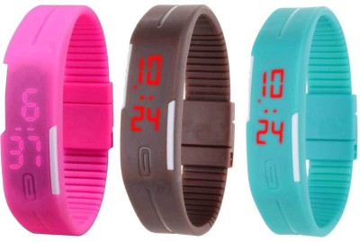 NS18 Silicone Led Magnet Band Combo of 3 Pink, Brown And Sky Blue Digital Watch  - For Boys & Girls   Watches  (NS18)