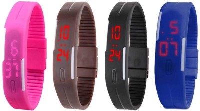 NS18 Silicone Led Magnet Band Combo of 4 Pink, Brown, Black And Blue Digital Watch  - For Boys & Girls   Watches  (NS18)