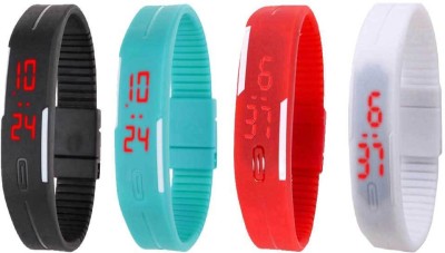 NS18 Silicone Led Magnet Band Combo of 4 Black, Sky Blue, Red And White Digital Watch  - For Boys & Girls   Watches  (NS18)
