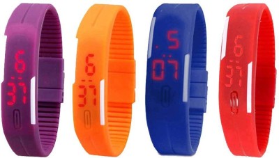 NS18 Silicone Led Magnet Band Watch Combo of 4 Purple, Orange, Blue And Red Digital Watch  - For Couple   Watches  (NS18)