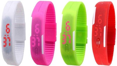 NS18 Silicone Led Magnet Band Watch Combo of 4 White, Pink, Green And Red Digital Watch  - For Couple   Watches  (NS18)