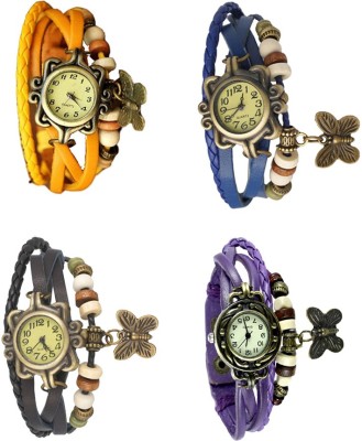 NS18 Vintage Butterfly Rakhi Combo of 4 Yellow, Black, Blue And Purple Analog Watch  - For Women   Watches  (NS18)