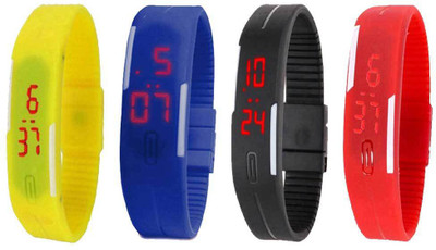 NS18 Silicone Led Magnet Band Watch Combo of 4 Yellow, Blue, Black And Red Digital Watch  - For Couple   Watches  (NS18)