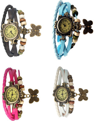 

Kissu Vintage Rakhi Combo of 4 Black, Pink, Sky Blue And White Watch - For Women