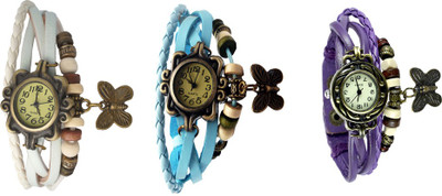 

Kissu Vintage Rakhi Watch Combo of 3 White, Sky Blue And Purple Watch - For Women