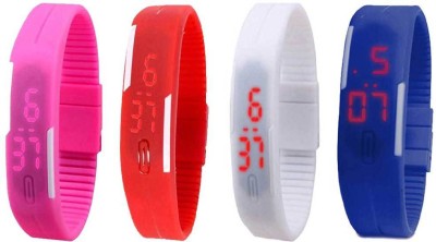 NS18 Silicone Led Magnet Band Combo of 4 Pink, Red, White And Blue Digital Watch  - For Boys & Girls   Watches  (NS18)