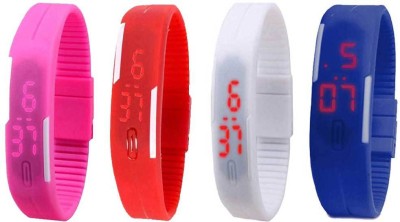 

NS18 Silicone Led Magnet Band Combo of 4 Pink, Red, White And Blue Watch - For Boys & Girls