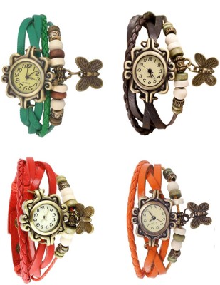 NS18 Vintage Butterfly Rakhi Combo of 4 Green, Red, Brown And Orange Analog Watch  - For Women   Watches  (NS18)