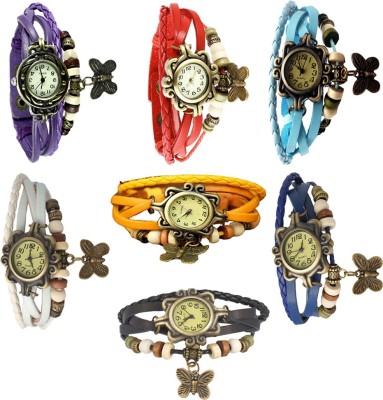 NS18 Vintage Butterfly Rakhi Combo of 7 Purple, Red, Sky Blue, White, Yellow, Black And Blue Analog Watch  - For Women   Watches  (NS18)