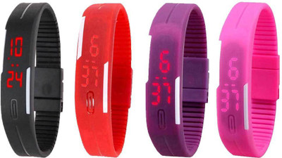 

NS18 Silicone Led Magnet Band Watch Combo of 4 Black, Red, Purple And Pink Watch - For Couple