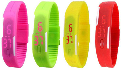 

NS18 Silicone Led Magnet Band Watch Combo of 4 Orange, Green, Yellow And Red Watch - For Couple