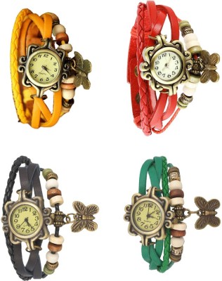 NS18 Vintage Butterfly Rakhi Combo of 4 Yellow, Black, Red And Green Analog Watch  - For Women   Watches  (NS18)