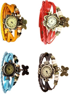 NS18 Vintage Butterfly Rakhi Combo of 4 Yellow, Sky Blue, Red And Brown Analog Watch  - For Women   Watches  (NS18)