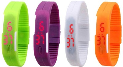 NS18 Silicone Led Magnet Band Combo of 4 Green, Purple, White And Orange Digital Watch  - For Boys & Girls   Watches  (NS18)