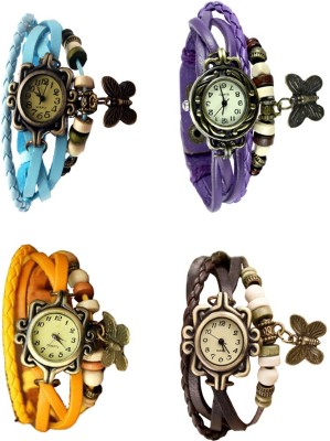 NS18 Vintage Butterfly Rakhi Combo of 4 Sky Blue, Yellow, Purple And Brown Analog Watch  - For Women   Watches  (NS18)