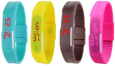 NS18 Silicone Led Magnet Band Combo of 4 Sky Blue, Yellow, Brown And Pink Digital Watch  - For Boys & Girls   Watches  (NS18)