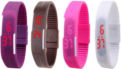 NS18 Silicone Led Magnet Band Combo of 4 Purple, Brown, Pink And White Digital Watch  - For Boys & Girls   Watches  (NS18)