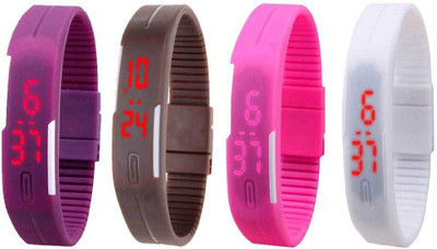 

NS18 Silicone Led Magnet Band Combo of 4 Purple, Brown, Pink And White Watch - For Boys & Girls