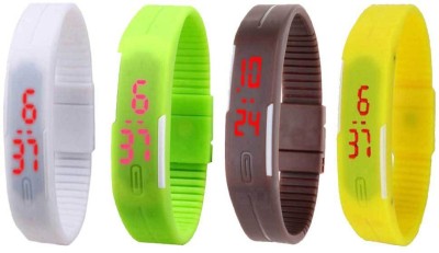 NS18 Silicone Led Magnet Band Combo of 4 White, Green, Brown And Yellow Digital Watch  - For Boys & Girls   Watches  (NS18)