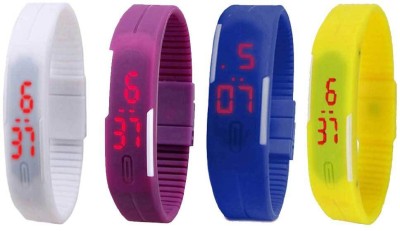 NS18 Silicone Led Magnet Band Combo of 4 White, Purple, Blue And Yellow Digital Watch  - For Boys & Girls   Watches  (NS18)