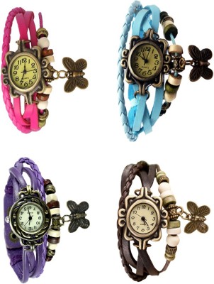 NS18 Vintage Butterfly Rakhi Combo of 4 Pink, Purple, Sky Blue And Brown Analog Watch  - For Women   Watches  (NS18)