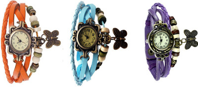 

Kissu Vintage Rakhi Watch Combo of 3 Orange, Sky Blue And Purple Watch - For Women