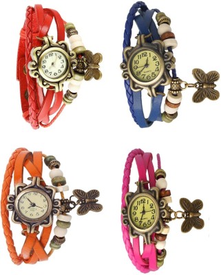 NS18 Vintage Butterfly Rakhi Combo of 4 Red, Orange, Blue And Pink Analog Watch  - For Women   Watches  (NS18)