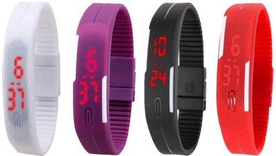NS18 Silicone Led Magnet Band Watch Combo of 4 White, Purple, Black And Red Digital Watch  - For Couple   Watches  (NS18)
