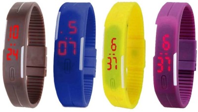 NS18 Silicone Led Magnet Band Watch Combo of 4 Brown, Blue, Yellow And Purple Digital Watch  - For Couple   Watches  (NS18)
