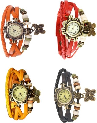 NS18 Vintage Butterfly Rakhi Combo of 4 Orange, Yellow, Red And Black Analog Watch  - For Women   Watches  (NS18)