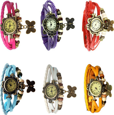 NS18 Vintage Butterfly Rakhi Combo of 6 Pink, Purple, Red, Sky Blue, White And Yellow Analog Watch  - For Women   Watches  (NS18)