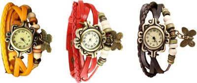 

Kissu Vintage Rakhi Watch Combo of 3 Yellow, Red And Brown Watch - For Women