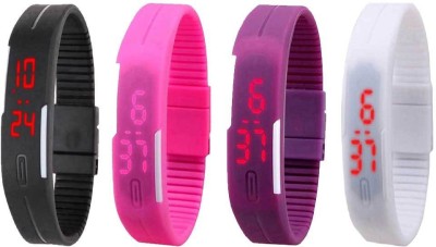 NS18 Silicone Led Magnet Band Combo of 4 Black, Pink, Purple And White Digital Watch  - For Boys & Girls   Watches  (NS18)