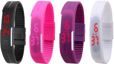 

Kissu Led Magnet Band Combo of 4 Black, Pink, Purple And White Watch - For Men & Women
